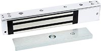 CERAADURA ELECTRO-MAGNETICA 140K 350 LBS ALUMINO ANIDIZADO RESISTE AGUA Y FUEGO CON LUZ LED 12V CONSUMO 380-430MASENSOR