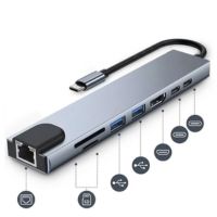 TYPE C HUB USB 8 EN 1 C DOCKING STATION TO HDMI 4K 30HZ TYPE C TO RJ45 100MBPS ETHERNET ADAPTER VGA EXTENDER HEADPHONE PD 100W