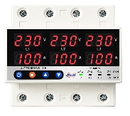 PROTECTOR TRIFÁSICO 3 P + N DIN RAIL, AMPERÍMETRO AJUSTABLE, PROTECCIÓN DE LÍMITE DE CORRIENTE DE SOBRETENSIÓN Y BAJO VOLTAJE, PROTECTOR DE RELÉS CON MONITOR